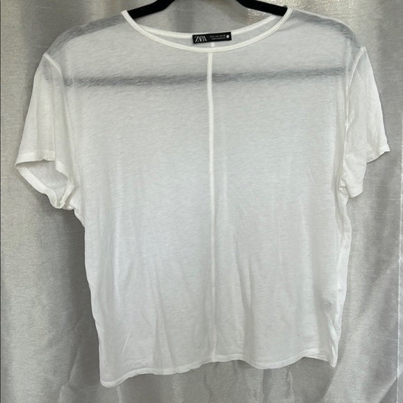 Zara Silk blend White Crop Relaxed T-Shirt - Picture 1 of 5